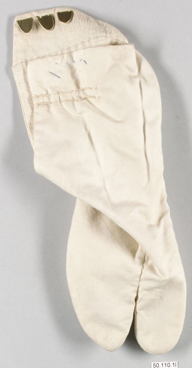 Costume of a Japanese Gentleman, (a) Silk,metalic thread / Plain weave
(b) Silk / Plain weave
(c) Silk / Plain weave
(d) Cotton; Silk / Plain weave
(e) Silk / Plain weave
(f) Silk / Braided
(g) Straw, leather / Woven
(h) Straw, leather / Woven
(i) Rush; leather; silk; wood / Woven
(j) Rush; leather; silk; wood / Woven
(k) Cotton / Knit
(l) Cotton / Knit, Japan