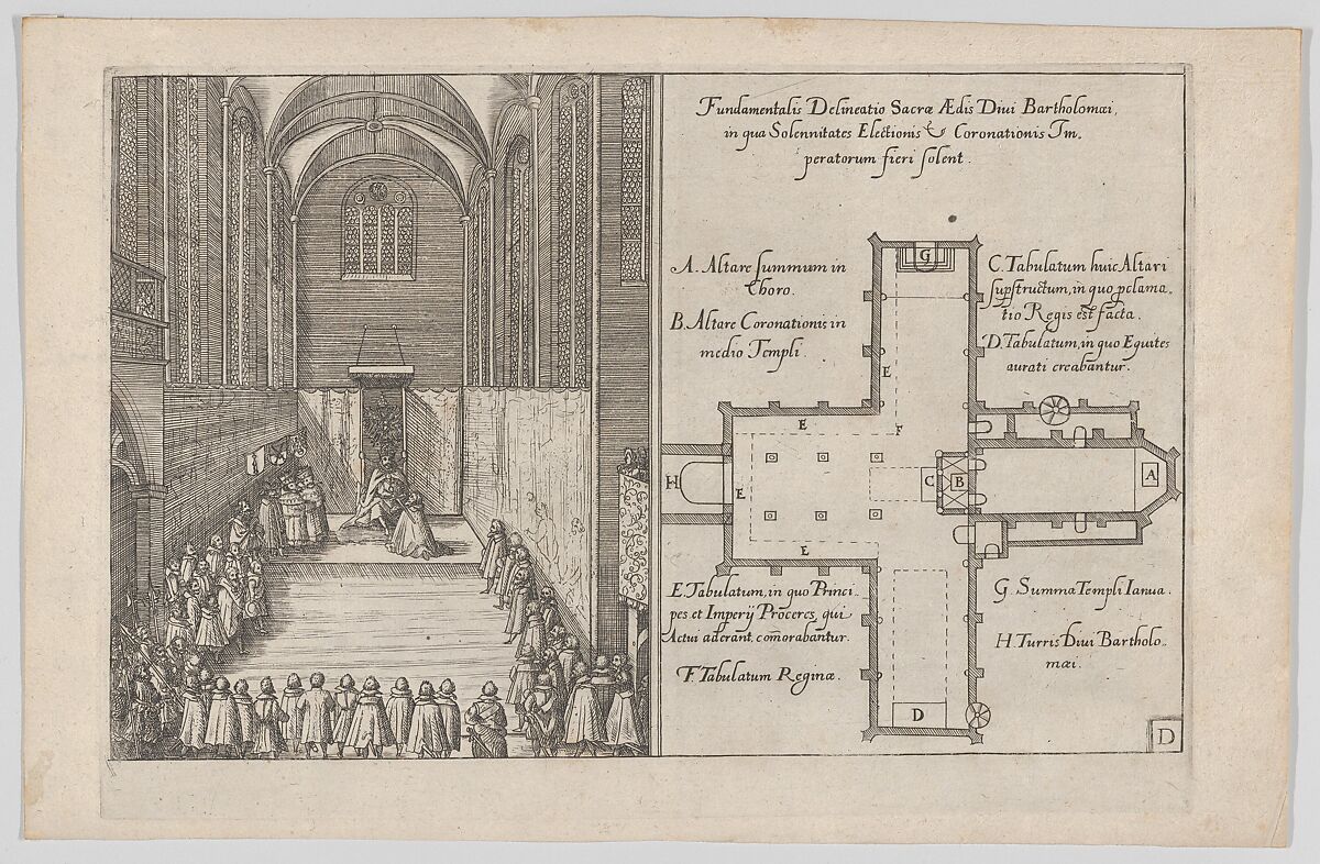 Plate D: Election and Coronation of Emperor Maximilian II, Anonymous, German, 17th century, Etching 