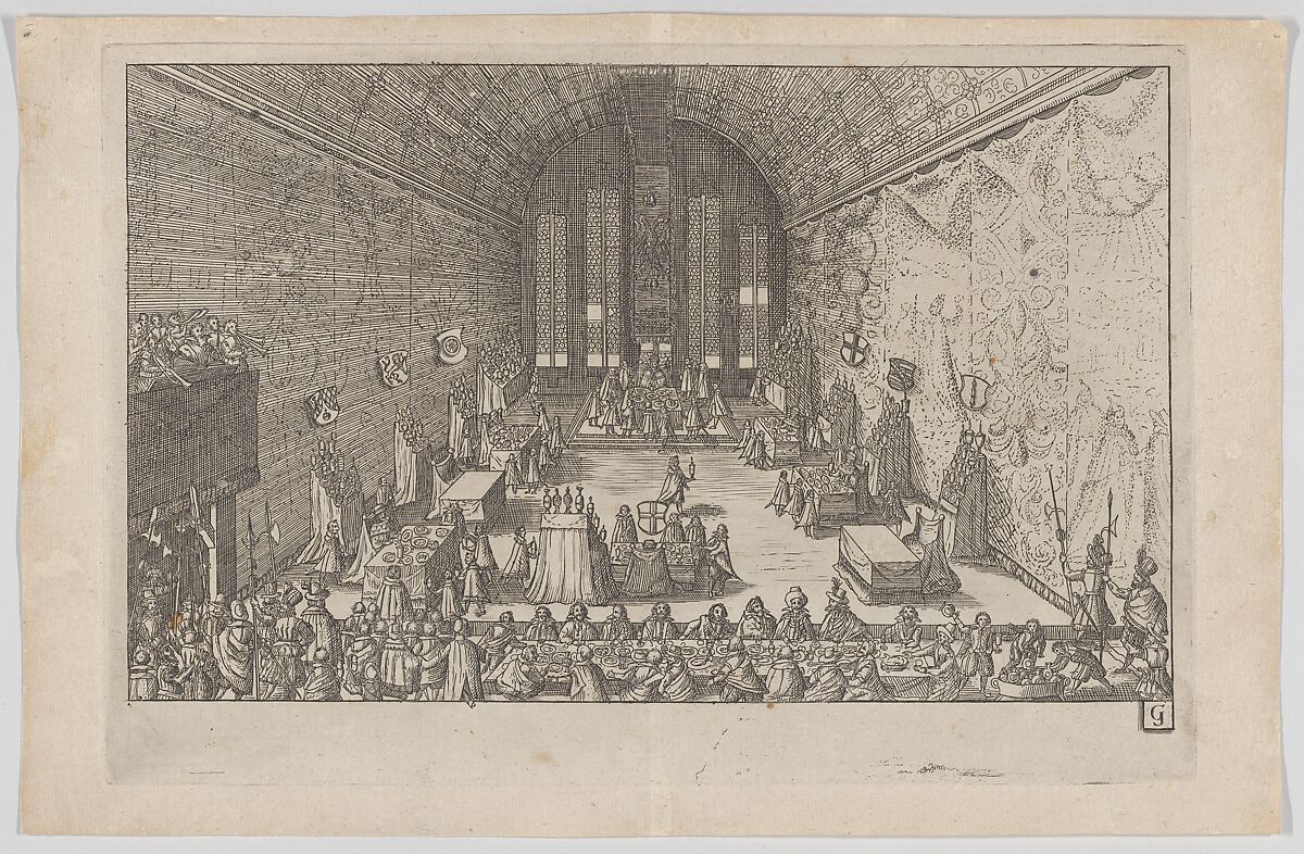 Plate G: Election and Coronation of Emperor Maximilian II, Anonymous, German, 17th century, Etching 