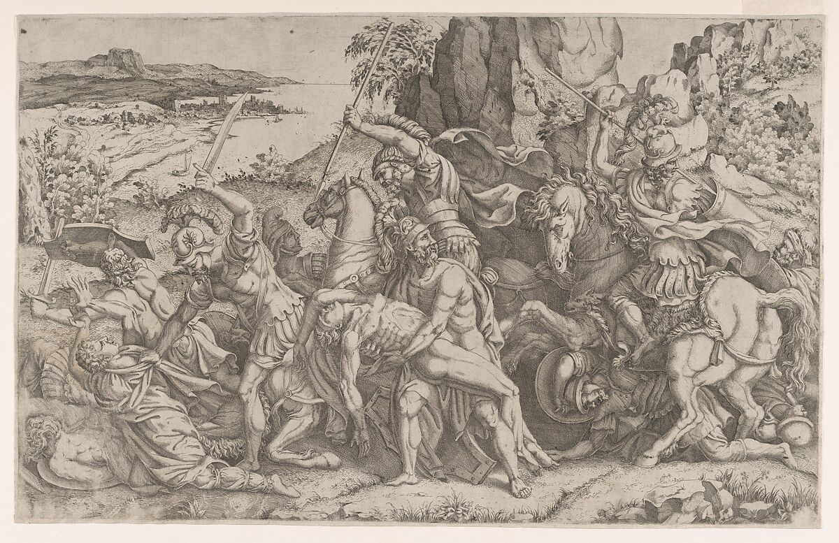 Battle around the Body of Patroclus, Anonymous, School of Fontainebleau, Etching 