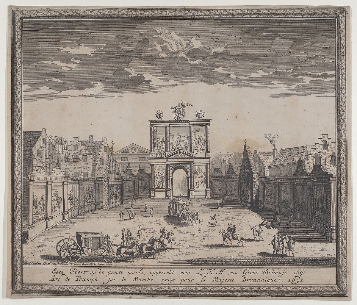 Triumphal arch erected in celebration of the entry of King William III, Hugo Allard (Dutch, Doornik 1620–1684 Amsterdam), Etching 