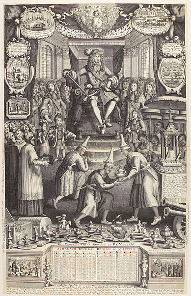 The Royal Reception of Ambassadors from the King of Siam by His Majesty, Attributed to Pierre Paul Sevin (French, 1650–1710), Etching and engraving on paper, French 