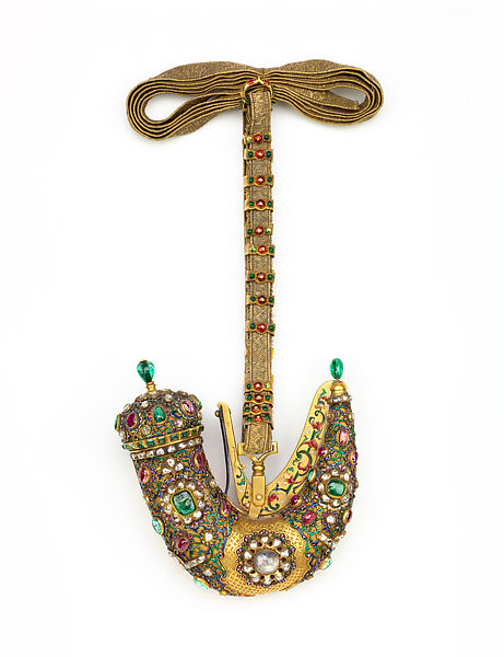 Powder Flask, Precious stones, diamonds, emeralds, rubies, brass, enamel, silver gilt, Ottoman 