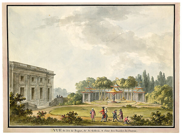 Souvenir Album of the Petit Trianon, Illustrated by Claude Louis Châtelet (French, Paris 1753–1794 Paris), Watercolor, pen and ink; stamped morocco leather binding; blue silk linings, French 