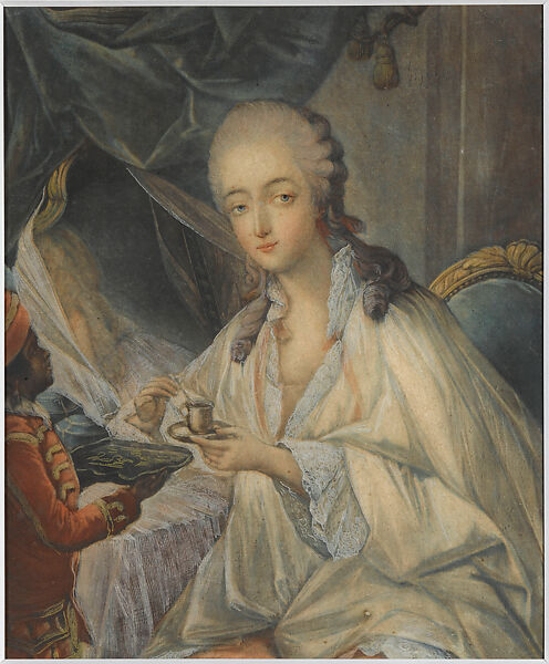 Jeanne Bécu, Comtesse Du Barry, Being Offered a Cup of Coffee by Zamor, Jean-Baptiste-André Gautier-Dagoty (French, Paris 1740–1786 Paris), Color mezzotint on paper printed from four plates 