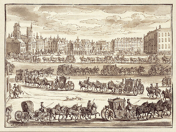 The Formal Entry of Cornelis Hop into Paris, Adolf van der Laan, Dutch, 1684–1755, Ink on paper 