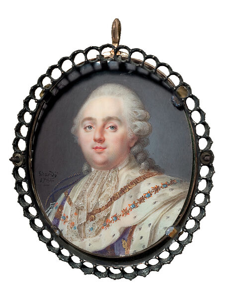 Miniature Portrait of Louis XVI, Louis Marie Sicardi (French, Avignon 1743–1825 Paris), Watercolor on ivory, gold, glass; silver frame 