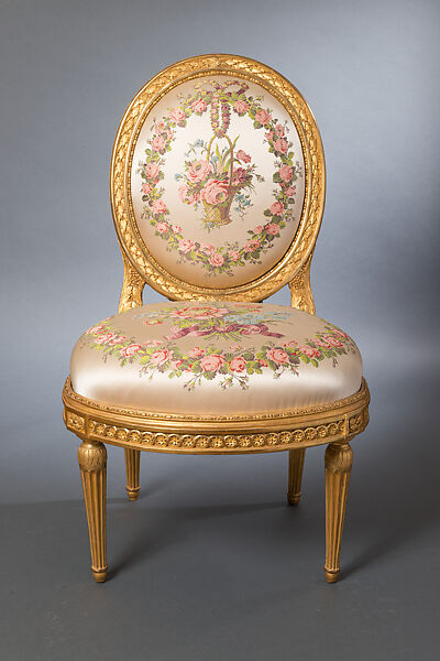 Side Chair (chaise à châssis), Louis Delanois (French, 1731–1792), Carved and gilded walnut (modern upholstery), French 