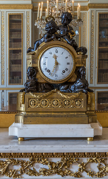 Mantle Clock, Movement by Joseph Juhel (French, 1728–1803), Patinated bronze, gilt bronze, white marble, enamel, glass, French 