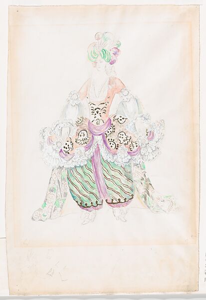 Costume Design for a Courtier for the Ballet 'Le Marriage d'Aurore' (Aurora's Wedding), premiered at the Théâtre national de l’Opéra, 1922, Natalia Goncharova (French (born Russia), Nagaevo 1881–1962 Paris), Watercolor and graphite 