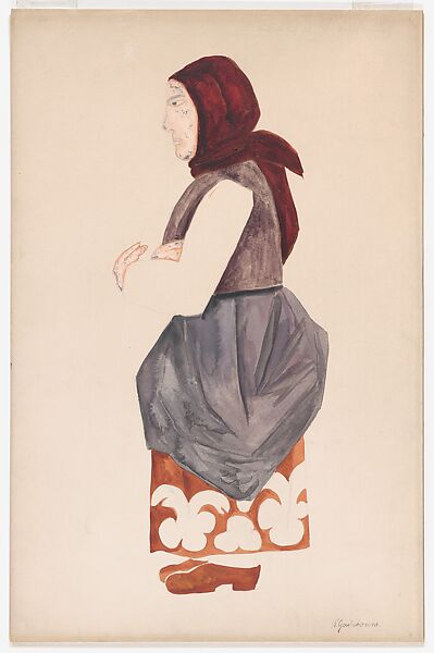 Costume Design for a Peasant Woman in 'Les Noces' (The Wedding), performed at the Théâtre Gaîte-Lyrîqué in Paris, 1923, Natalia Goncharova (French (born Russia), Nagaevo 1881–1962 Paris), Graphite and watercolor 
