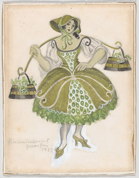 Costume Design for the Shepherdess, for the Ballet 'Les Tentations de la Bergère, premiered at the Théâtre de Monte Carlo, 1924, Juan Gris (Spanish, Madrid 1887–1927 Boulogne-sur-Seine), Watercolor and gouache 