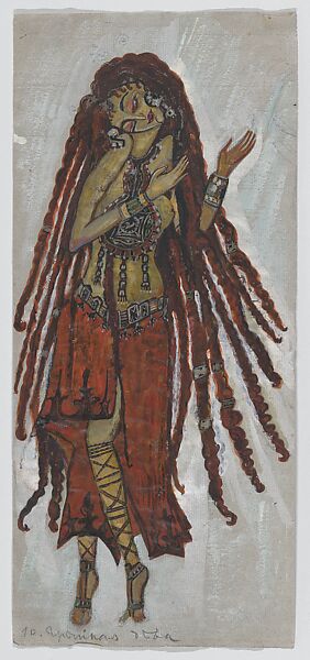Costume Design for the Maiden of the Grotto (for Le Sacre du Printemps (The Rite of Spring)?), Nicholas Roerich (Russian, St. Petersburg 1874–1947 Nagar, India), Gouache and India ink 