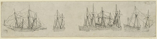 Roadstead with Eleven Ships and Little Boats, After Hercules Segers (Dutch, ca. 1590–ca. 1638), Line etching printed in gray; unique impression 