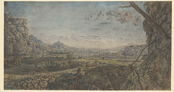Mountain Valley with Fenced Fields, Hercules Segers (Dutch, ca. 1590–ca. 1638), Line etching, colored with brush; first state of two 