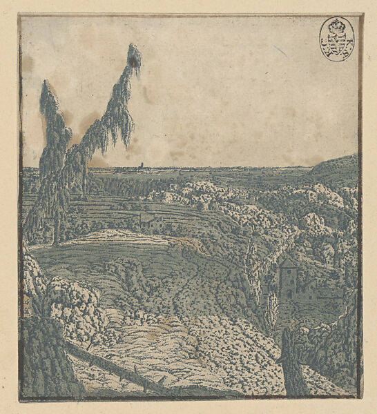 Landscape with a Plateau, a River in the Distance, Hercules Segers (Dutch, ca. 1590–ca. 1638), Line etching printed in green; unique impression of the third state of three 
