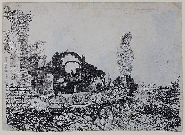 Roman Ruins, Hercules Segers (Dutch, ca. 1590–ca. 1638), Lift-ground etching printed in black (recto and verso) 