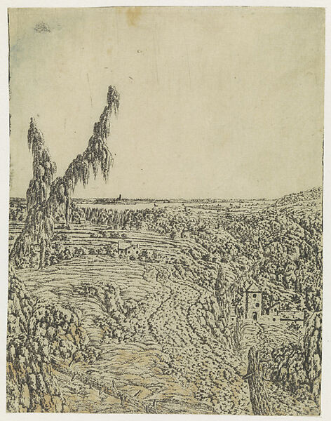 Landscape with a Plateau, a River in the Distance, Hercules Segers (Dutch, ca. 1590–ca. 1638), Line etching printed on oriental paper; unique impression of the first state of three 