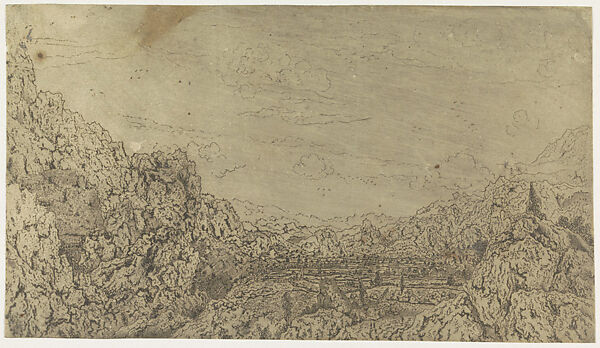 The Enclosed Valley, Hercules Segers (Dutch, ca. 1590–ca. 1638), Line etching and drypoint printed in brown, on a light brown ground, fabric blind print; second state of four 