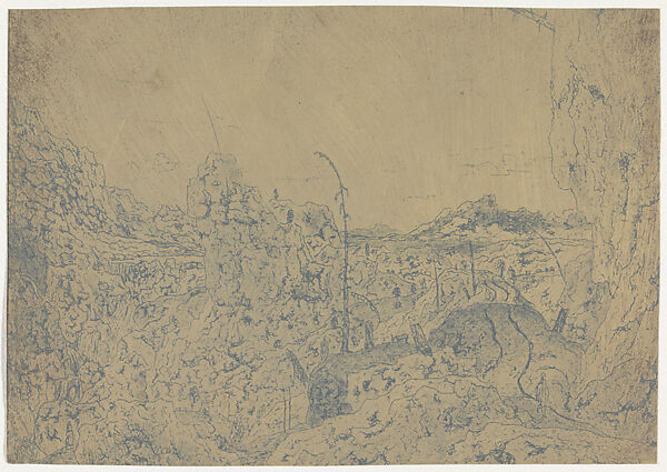 Rocky Landscape with a Man Walking to the Right, First Version