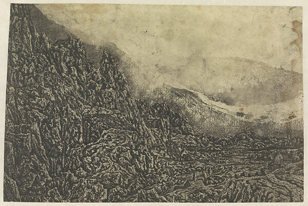 Rocky Landscape with a Road and a River, Hercules Segers (Dutch, ca. 1590–ca. 1638), Line etching; unique impression of the second state of two 