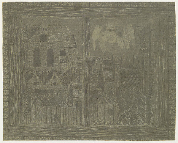 View through the Window of Segers's House toward the Noorderkerk, Hercules Segers (Dutch, ca. 1590–ca. 1638), Line etching; unique impression printed in black  