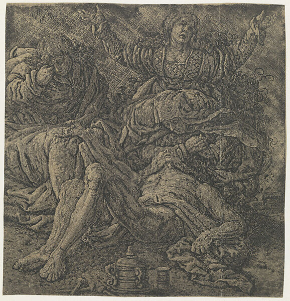 The Lamentation of Christ, Hercules Segers (Dutch, ca. 1590–ca. 1638), Line etching printed with tone and highlights on a cream tinted ground 