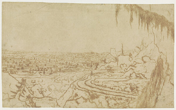 Distant View with a Road and Mossy Branches, Hercules Segers (Dutch, ca. 1590–ca. 1638), Maculature impression printed with oil; first state of three 