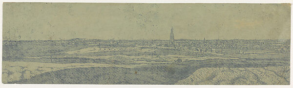 View of Amersfoort, Hercules Segers (Dutch, ca. 1590–ca. 1638), Line etching and drypoint printed in blue, on a blue-grey ground; unique impression 