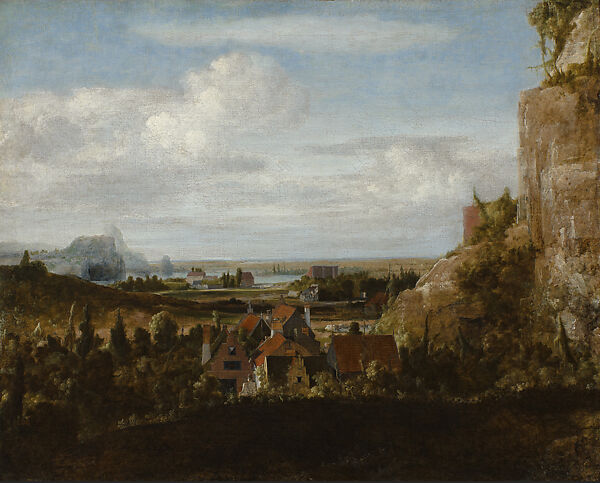 Houses near Steep Cliffs, Hercules Segers (Dutch, ca. 1590–ca. 1638), Oil on canvas 