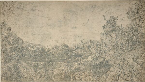 River Valley with Waterfalls, Hercules Segers (Dutch, ca. 1590–ca. 1638), Line etching printed in green-blue with plate tone; unique impression 