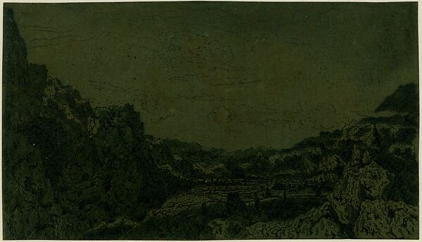 The Enclosed Valley, Hercules Segers (Dutch, ca. 1590–ca. 1638), Line etching and drypoint printed in dark green, on green paint; second state of four 