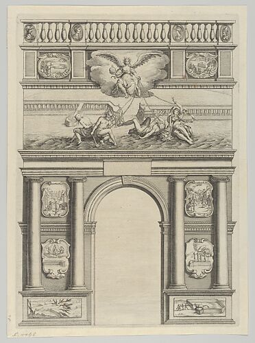 Triumphal arch, from 'Éloges et discours sur la triomphante réception du Roy en sa ville de Paris ...' by Jean-Baptiste de Machault