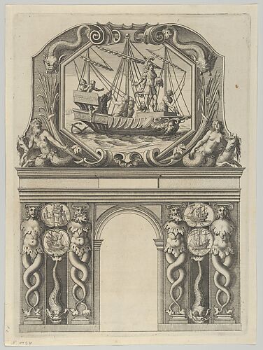 Triumphal arch, from 'Éloges et discours sur la triomphante réception du Roy en sa ville de Paris ...' by Jean-Baptiste de Machault