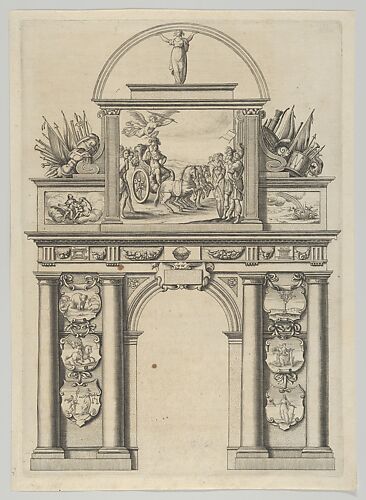 Triumphal arch, from 'Éloges et discours sur la triomphante réception du Roy en sa ville de Paris ...' by Jean-Baptiste de Machault