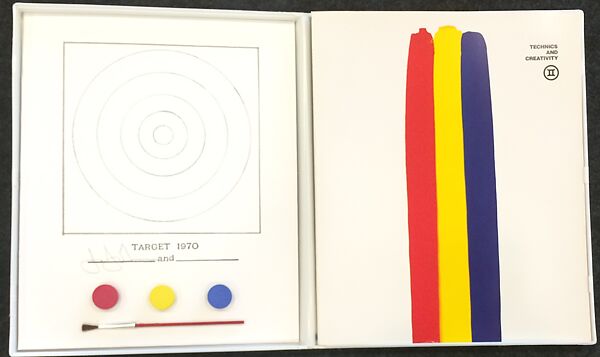 Target, Jasper Johns (American, born Augusta, Georgia, 1930), Offset lithograph with collage, in white plastic book case with the exhibition catalogue "Technics And Creativity"