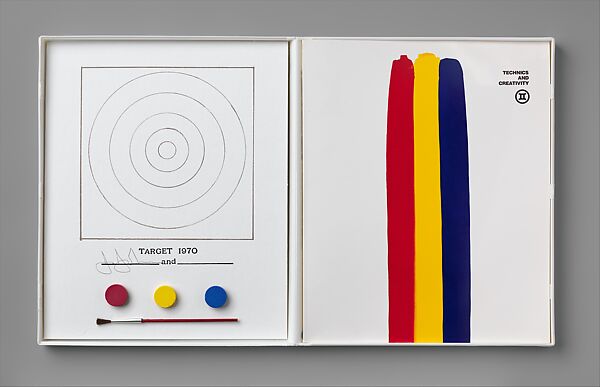 Target, Jasper Johns (American, born Augusta, Georgia, 1930), Offset lithograph with collage, in white plastic book case with the exhibition catalogue "Technics And Creativity" 