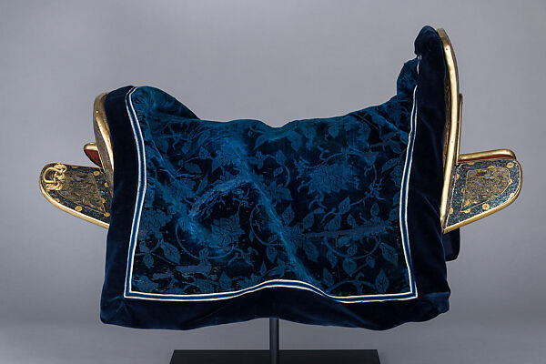 Ceremonial Saddle, Lacquer, abalone shell, gold foil, copper alloy, wood, iron, tin, leather, textile (silk), Chinese