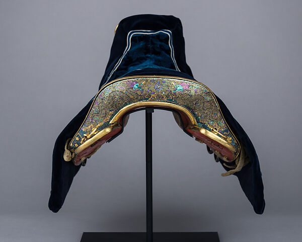 Ceremonial Saddle, Lacquer, abalone shell, gold foil, copper alloy, wood, iron, tin, leather, textile (silk), Chinese