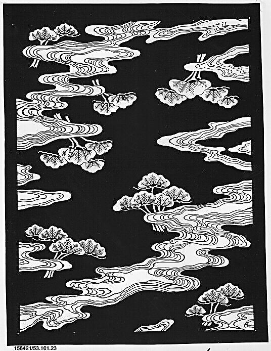 Stencil with Pattern of Pines with Streams or Mist, Paper reinforced with silk, Japan 