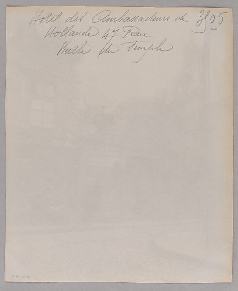 Hôtel des Ambassadeurs de Hollande, 47 rue Vieille du Temple, Eugène Atget (French, Libourne 1857–1927 Paris), Albumen silver print  from glass negative