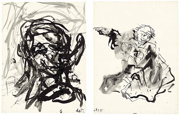 Untitled, Georg Baselitz (German, born Deutschbaselitz, Saxony, 1938), Diptych; ink and Lavis on paper 