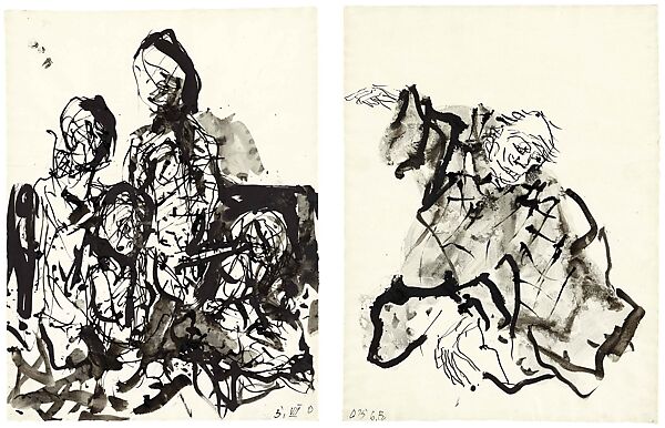 Untitled, Georg Baselitz (German, born Deutschbaselitz, Saxony, 1938), Diptych; ink and Lavis on paper 