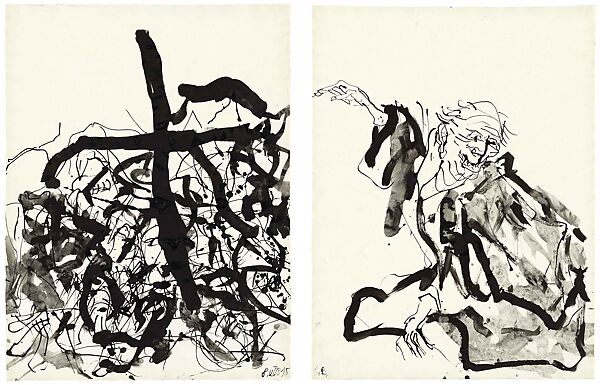 Untitled, Georg Baselitz (German, born Deutschbaselitz, Saxony, 1938), Diptych; ink on paper 