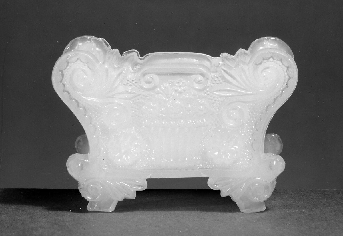 Saltcellar, Lacy pressed opaque white glass, American 