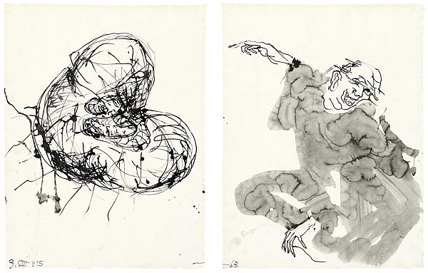 Untitled, Georg Baselitz (German, born Deutschbaselitz, Saxony, 1938), Diptych; ink and Lavis on paper 