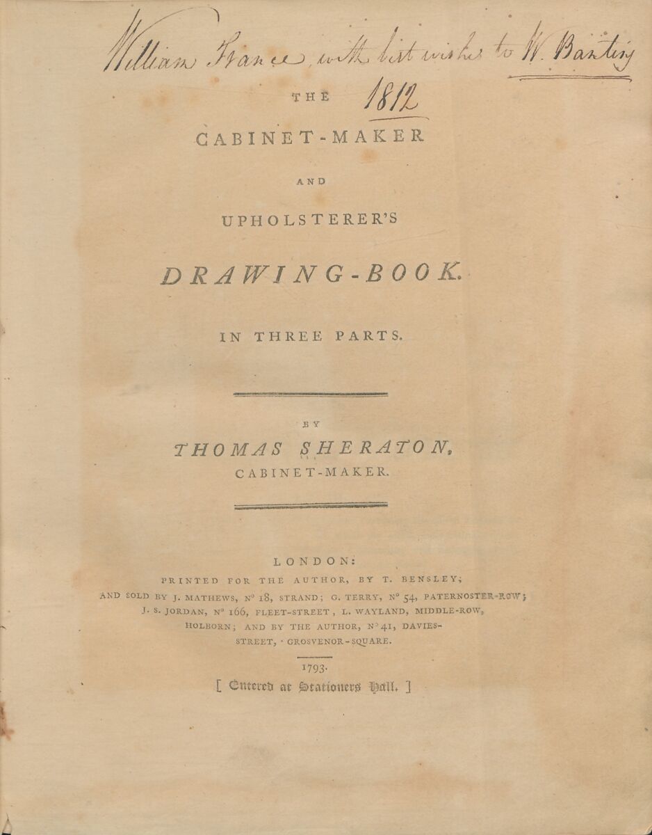 托马斯·喜来登(Thomas Sheraton，英国人，1751-1806年伦敦，位于蒂斯河畔的斯托克顿)