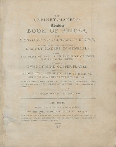 The cabinet-makers' London book of prices, and designs of cabinet work, calculated for the convenience of cabinet makers in general, whereby the price of executing any piece of work may be easily found