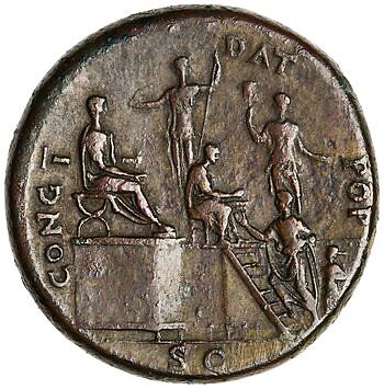 Sestertius of Nero, showing the emperor giving money to the Romans