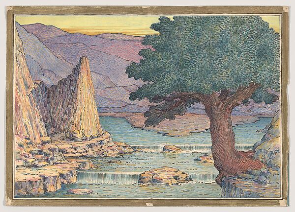 River Landscape with Rapids, Herbert E. Crowley (British, Eltham, Kent 1873–1937 Ascona, Switzerland), Watercolor, pen and ink 
